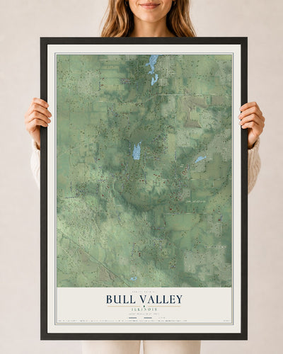 Map of Bull Valley, Illinois, 24 x 36 inch print in a black wood frame
