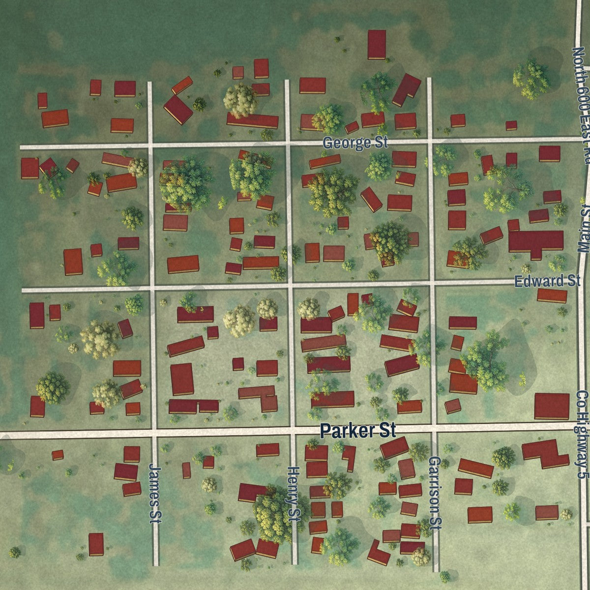 Close-up of the map of Bulpitt, Illinois print showing street and building detail