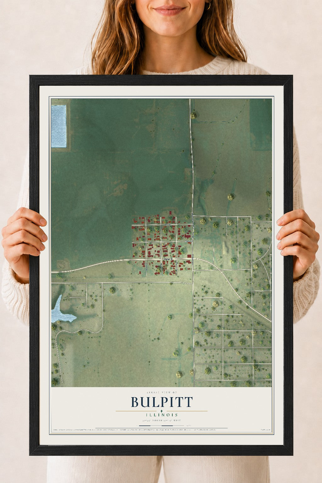 Map of Bulpitt, Illinois, 18 x 24 inch print in a black wood frame