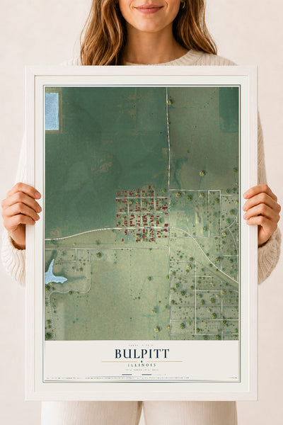 Map of Bulpitt, Illinois, 18 x 24 inch print in a white wood frame