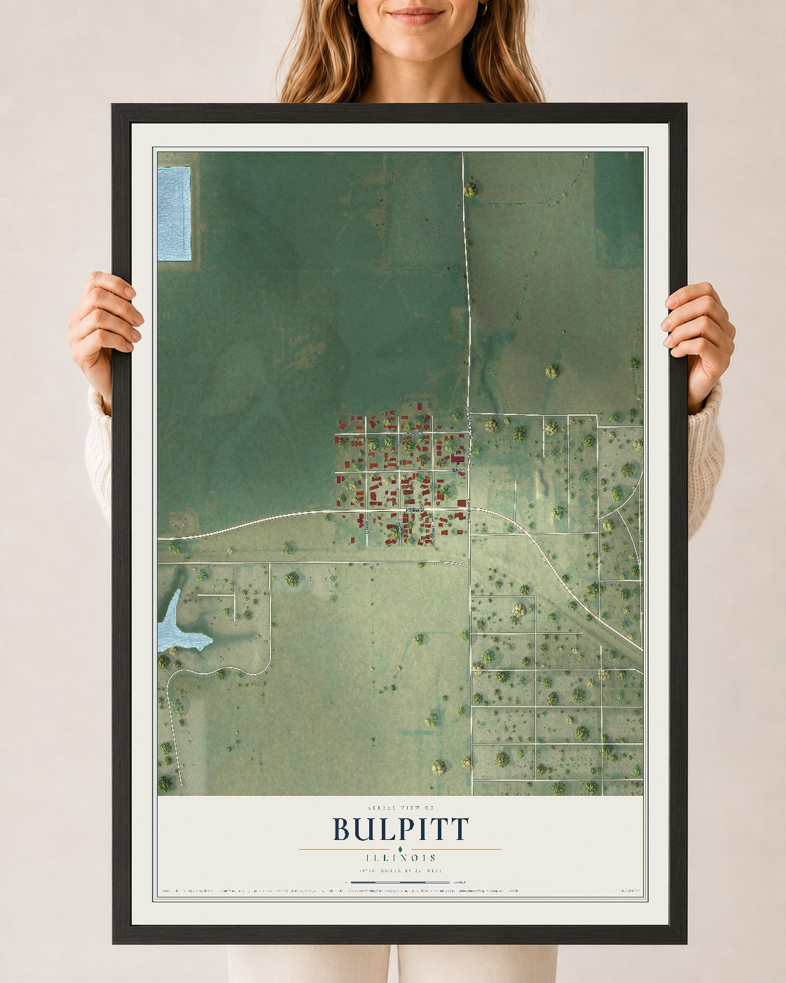 Map of Bulpitt, Illinois, 24 x 36 inch print in a black wood frame