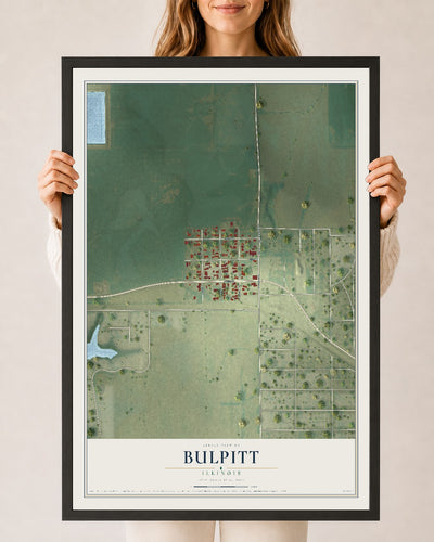 Map of Bulpitt, Illinois, 24 x 36 inch print in a black wood frame