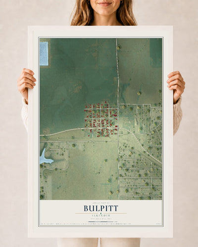 Map of Bulpitt, Illinois, 24 x 36 inch print in a white wood frame