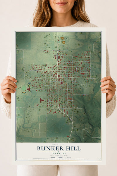 Map of Bunker Hill, Illinois, 18 x 24 inch unframed archival matte print