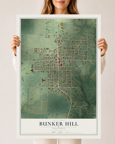 Map of Bunker Hill, Illinois, 24 x 36 inch unframed archival matte print