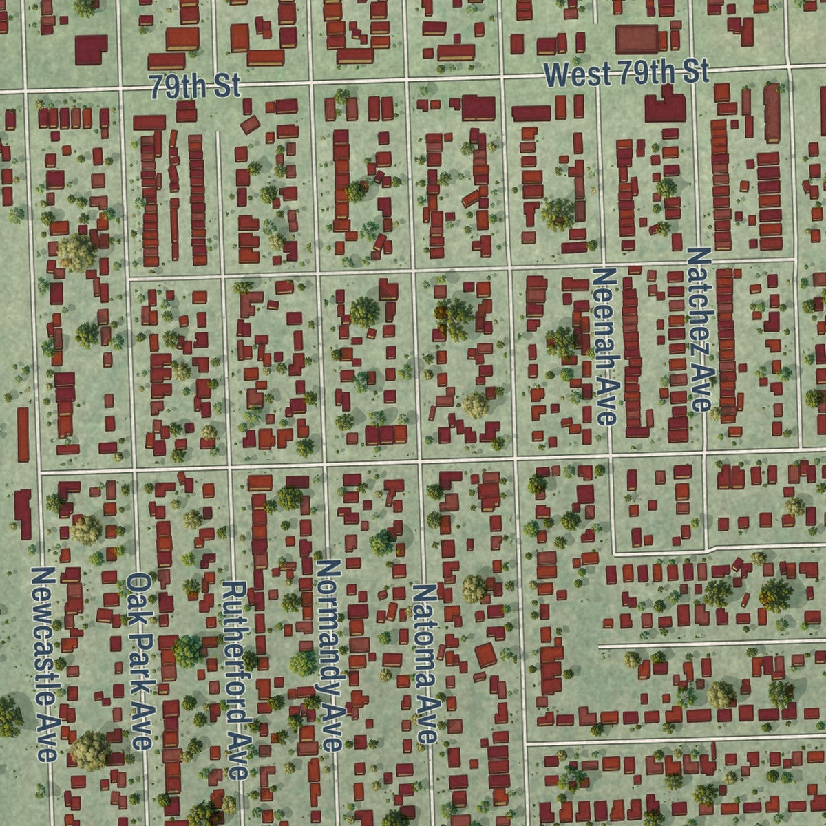 Second close-up of the map of Burbank, Illinois print showing more streets and buildings
