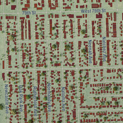 Second close-up of the map of Burbank, Illinois print showing more streets and buildings