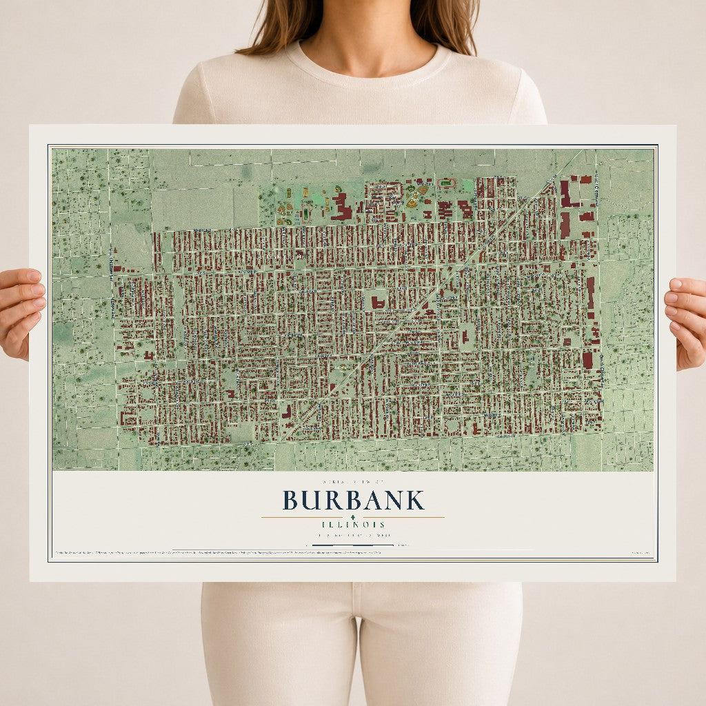 Map of Burbank, Illinois, 18 x 24 inch unframed archival matte print