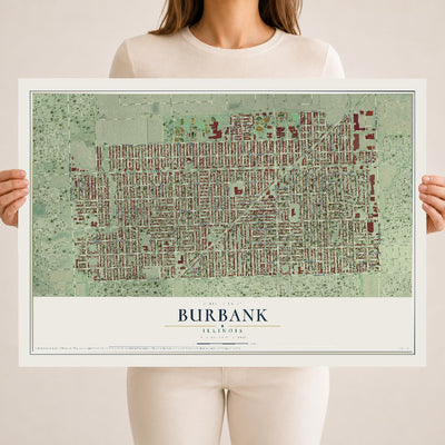 Map of Burbank, Illinois, 18 x 24 inch unframed archival matte print