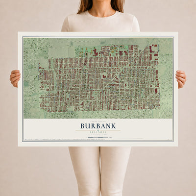 Map of Burbank, Illinois, 24 x 36 inch unframed archival matte print