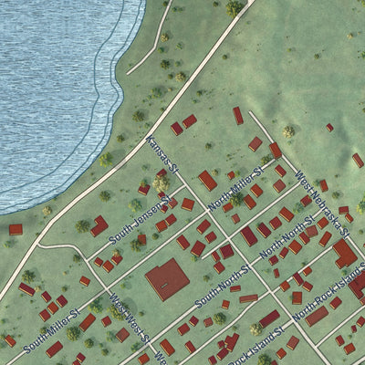 Close-up of the map of Bureau Junction, Illinois print showing street and building detail