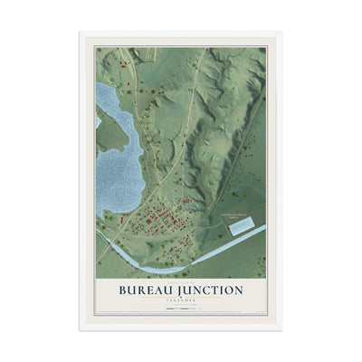 Map of Bureau Junction, Illinois, 12 x 18 inch print in a white wood frame