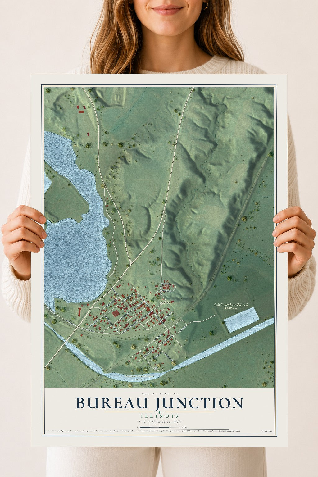 Map of Bureau Junction, Illinois, 18 x 24 inch unframed archival matte print