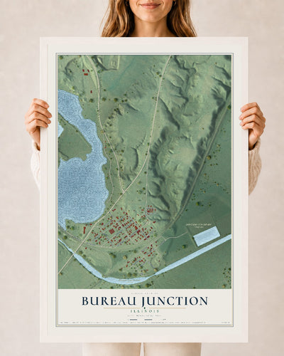 Map of Bureau Junction, Illinois, 24 x 36 inch print in a white wood frame