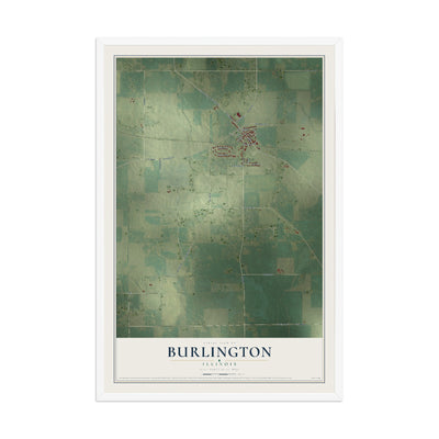 Map of Burlington, Illinois, 12 x 18 inch print in a white wood frame