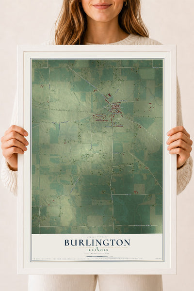 Map of Burlington, Illinois, 18 x 24 inch print in a white wood frame