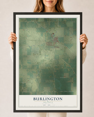 Map of Burlington, Illinois, 24 x 36 inch print in a black wood frame