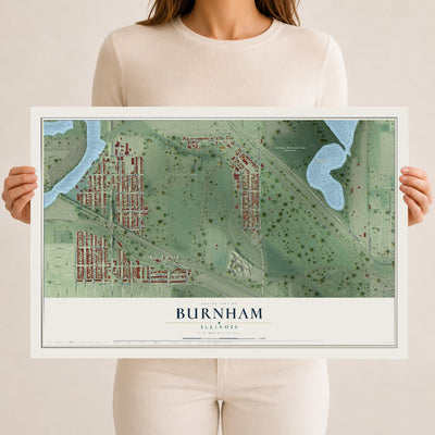 Map of Burnham, Illinois, 12 x 18 inch unframed archival matte print