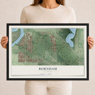 Map of Burnham, Illinois, 12 x 18 inch print in a black wood frame