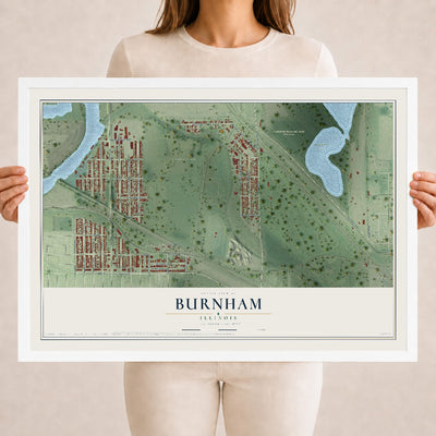 Map of Burnham, Illinois, 18 x 24 inch print in a white wood frame
