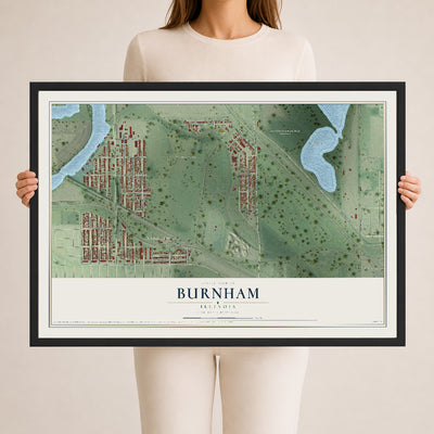 Map of Burnham, Illinois, 24 x 36 inch print in a black wood frame