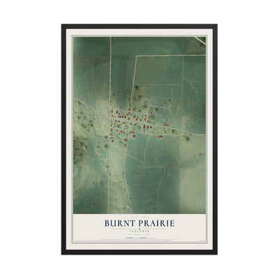 Map of Burnt Prairie, Illinois, 12 x 18 inch print in a black wood frame