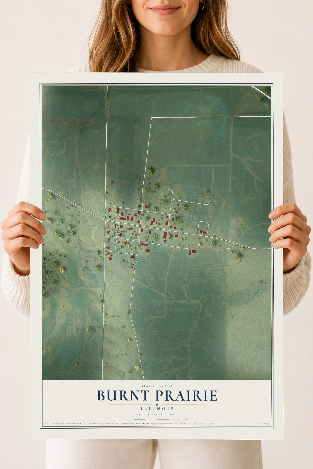 Map of Burnt Prairie, Illinois, 18 x 24 inch unframed archival matte print