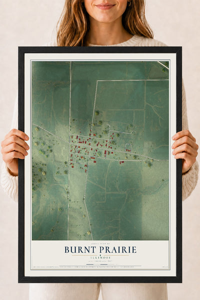 Map of Burnt Prairie, Illinois, 18 x 24 inch print in a black wood frame