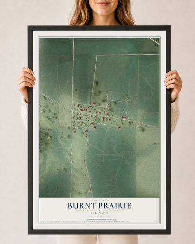 Map of Burnt Prairie, Illinois, 24 x 36 inch print in a black wood frame