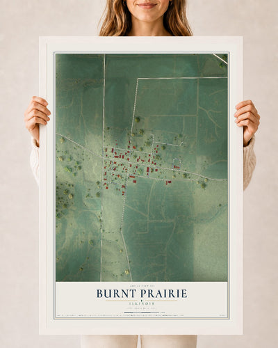 Map of Burnt Prairie, Illinois, 24 x 36 inch print in a white wood frame