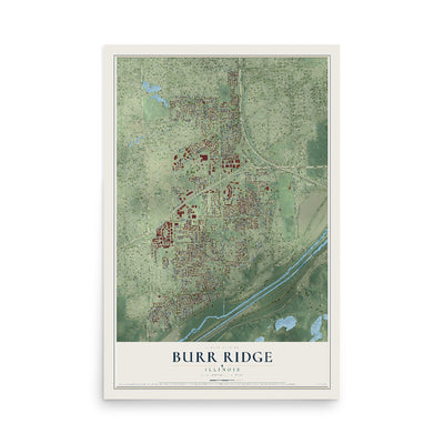 Map of Burr Ridge, Illinois, 12 x 18 inch unframed archival matte print