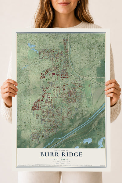 Map of Burr Ridge, Illinois, 18 x 24 inch unframed archival matte print