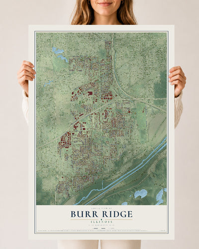 Map of Burr Ridge, Illinois, 24 x 36 inch unframed archival matte print