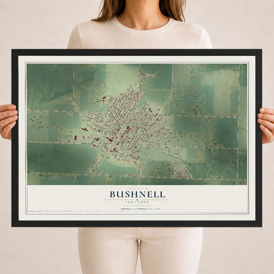 Map of Bushnell, Illinois, 18 x 24 inch print in a black wood frame