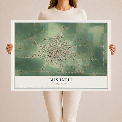 Map of Bushnell, Illinois, 24 x 36 inch unframed archival matte print