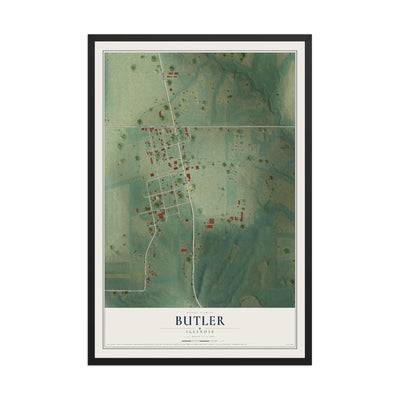 Map of Butler, Illinois, 12 x 18 inch print in a black wood frame