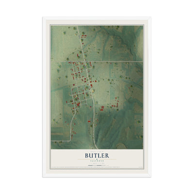 Map of Butler, Illinois, 12 x 18 inch print in a white wood frame