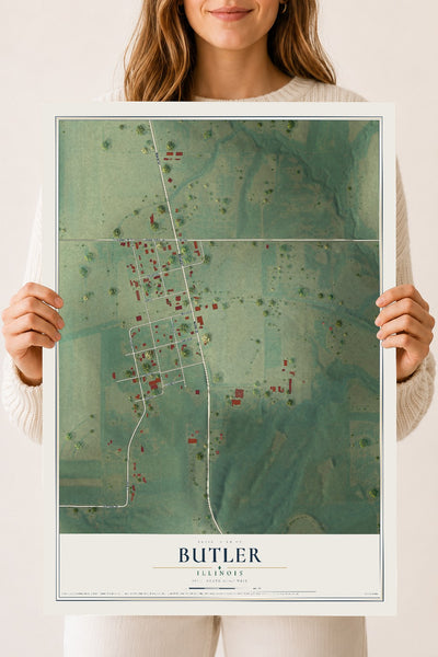 Map of Butler, Illinois, 18 x 24 inch unframed archival matte print