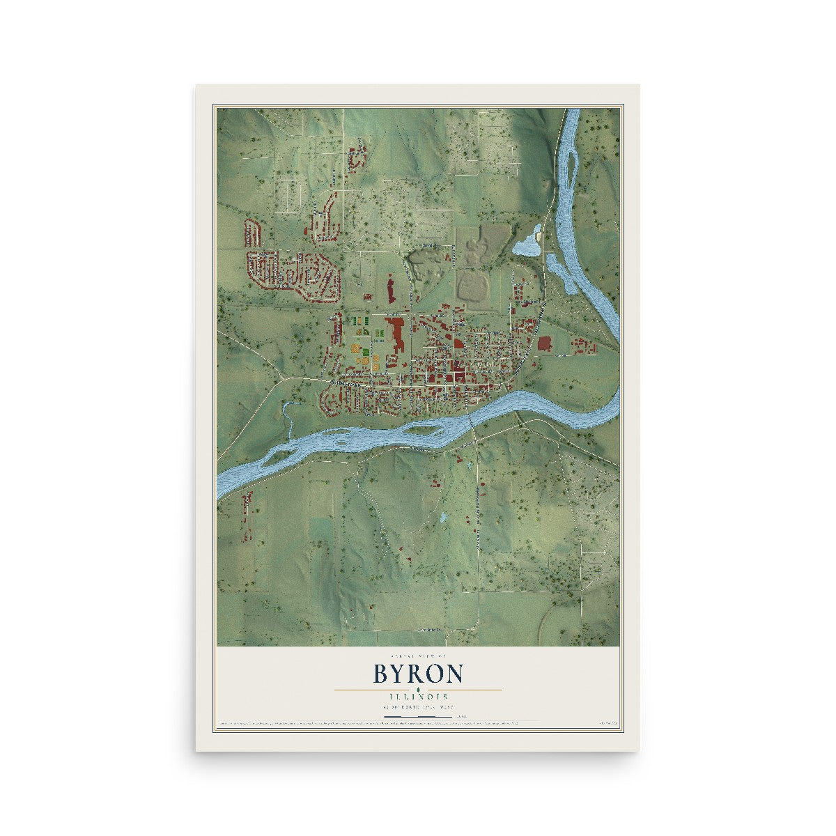 Map of Byron, Illinois, 12 x 18 inch unframed archival matte print