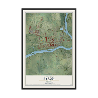 Map of Byron, Illinois, 12 x 18 inch print in a black wood frame
