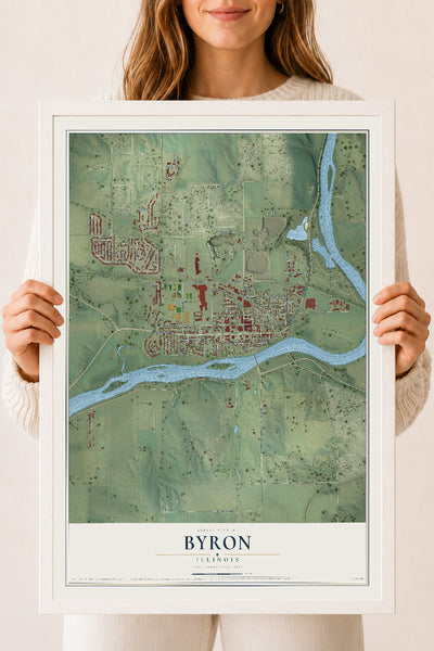 Map of Byron, Illinois, 18 x 24 inch print in a white wood frame