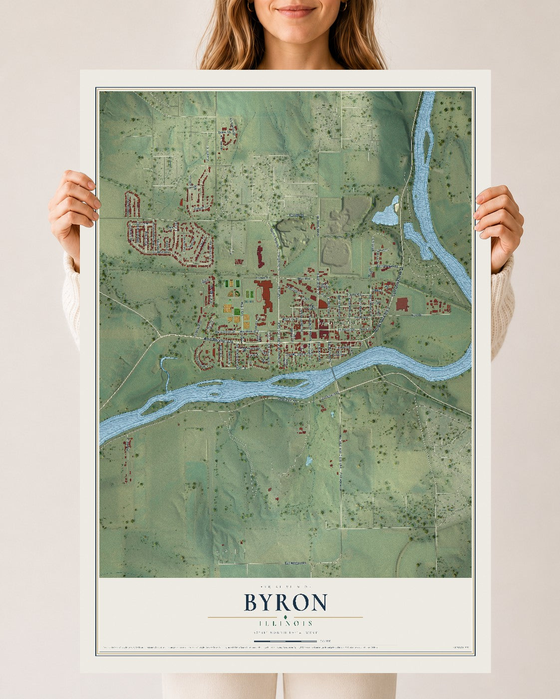 Map of Byron, Illinois, 24 x 36 inch unframed archival matte print