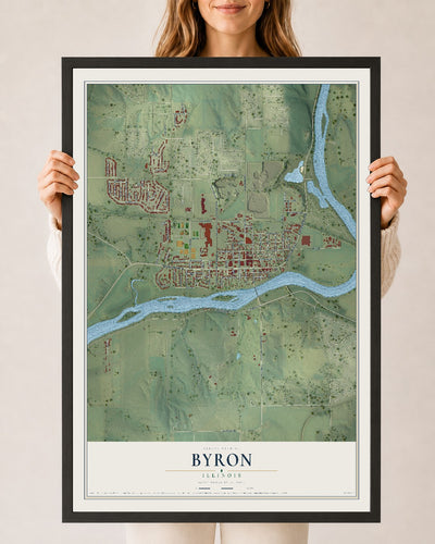 Map of Byron, Illinois, 24 x 36 inch print in a black wood frame