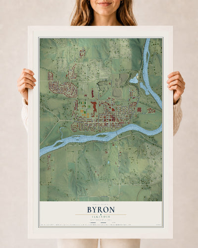 Map of Byron, Illinois, 24 x 36 inch print in a white wood frame