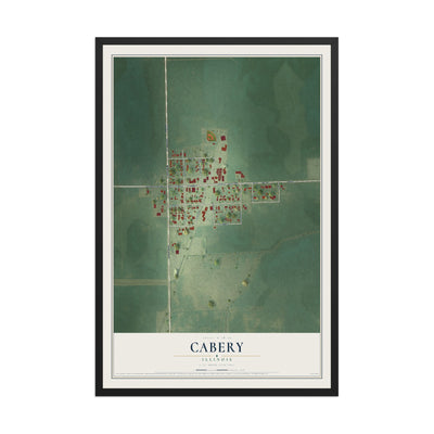 Map of Cabery, Illinois, 12 x 18 inch print in a black wood frame