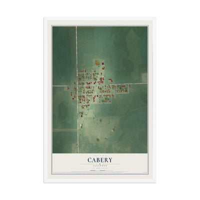 Map of Cabery, Illinois, 12 x 18 inch print in a white wood frame