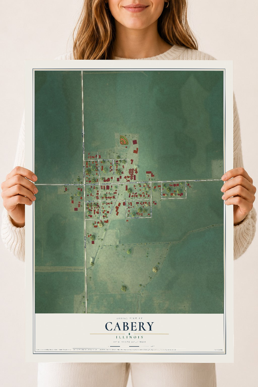 Map of Cabery, Illinois, 18 x 24 inch unframed archival matte print