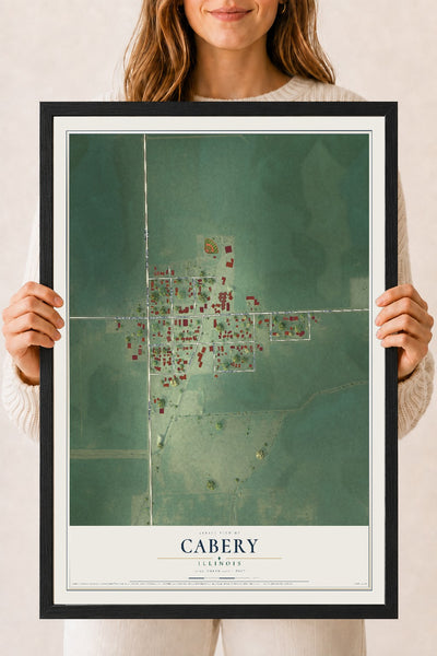 Map of Cabery, Illinois, 18 x 24 inch print in a black wood frame