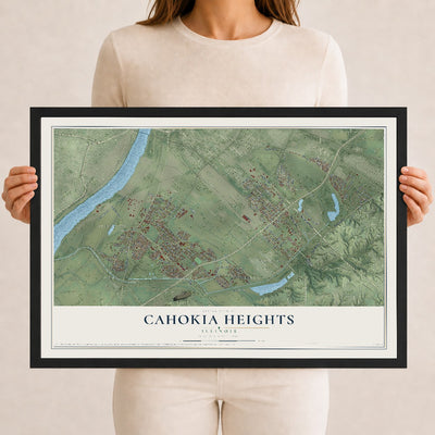 Map of Cahokia Heights, Illinois, 12 x 18 inch print in a black wood frame