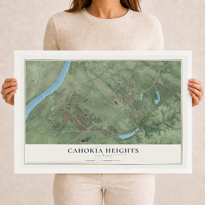 Map of Cahokia Heights, Illinois, 12 x 18 inch print in a white wood frame